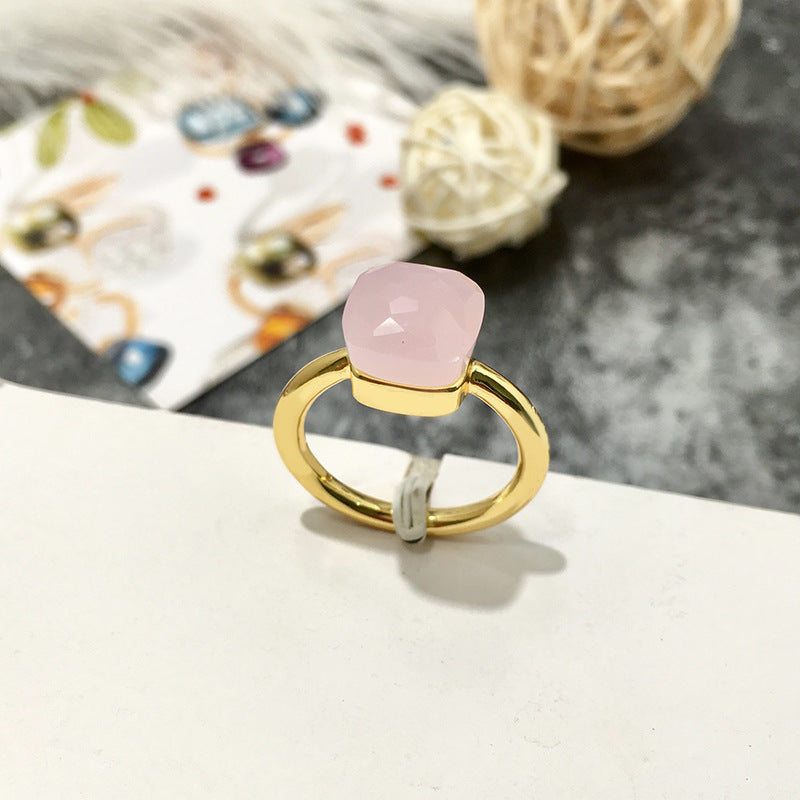 Artificial crystal sugar cube ring