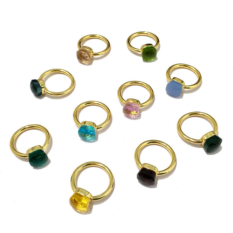 Artificial crystal sugar cube ring