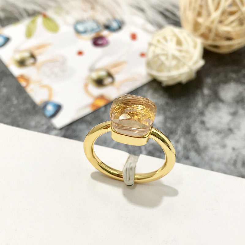 Artificial crystal sugar cube ring