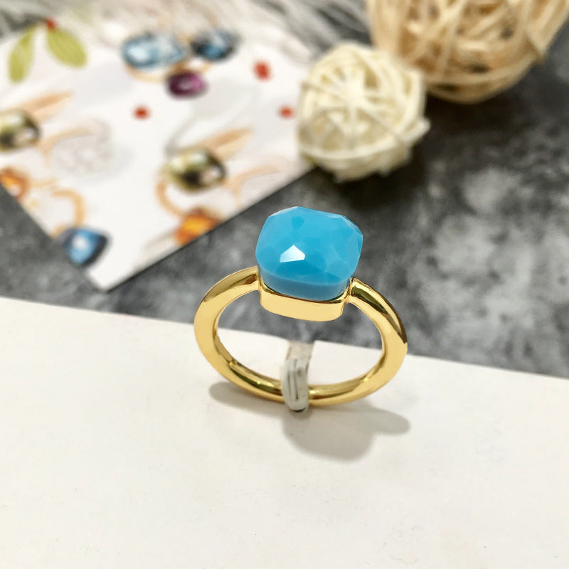Artificial crystal sugar cube ring