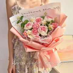 12 pink puff flowers gift bag 302010cm