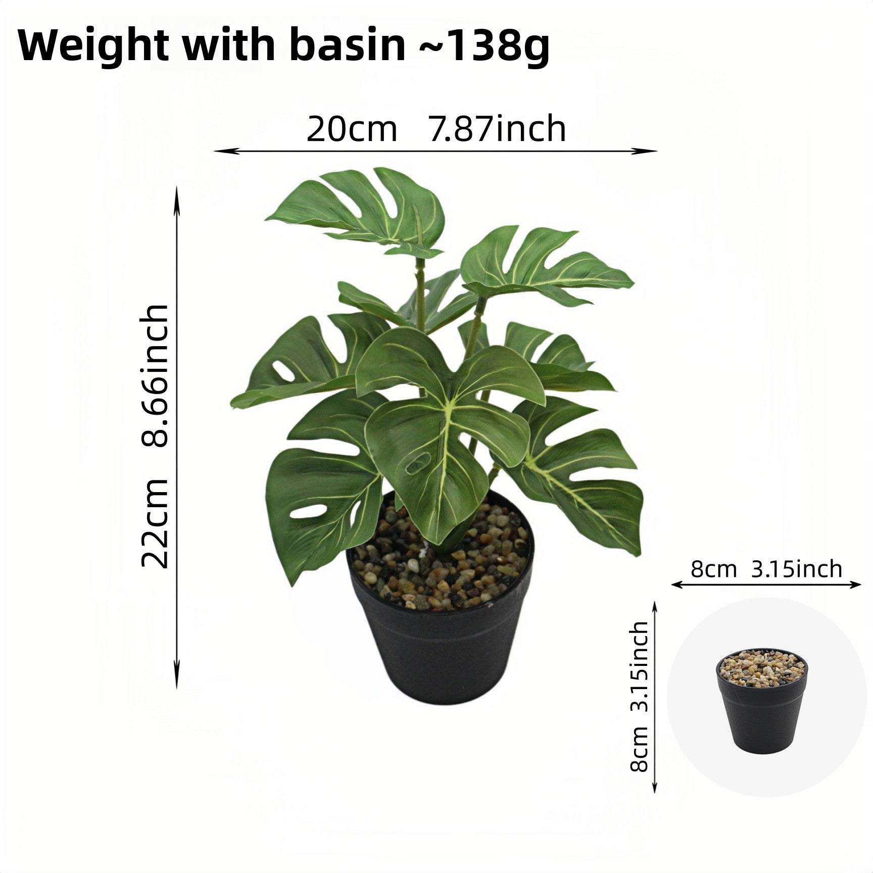 Artificial Monstera Plant Small Green Potted Decor