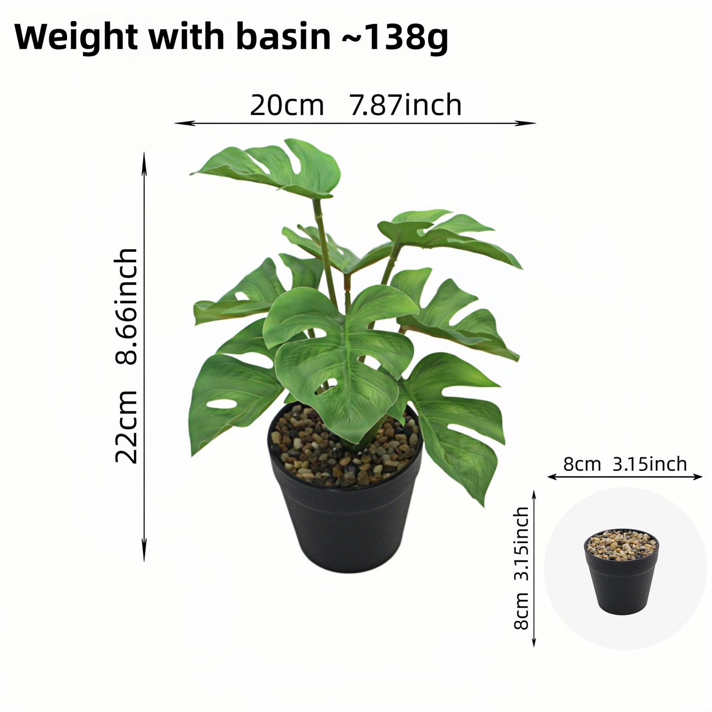 Artificial Monstera Plant Small Green Potted Decor
