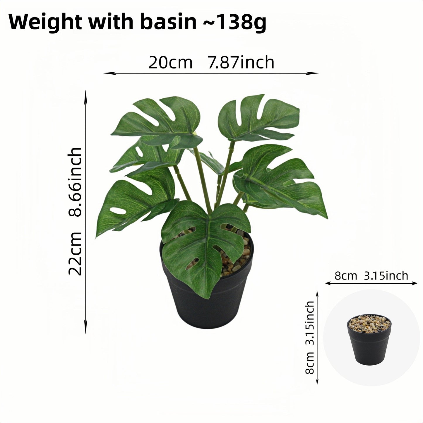 Artificial Monstera Plant Small Green Potted Decor