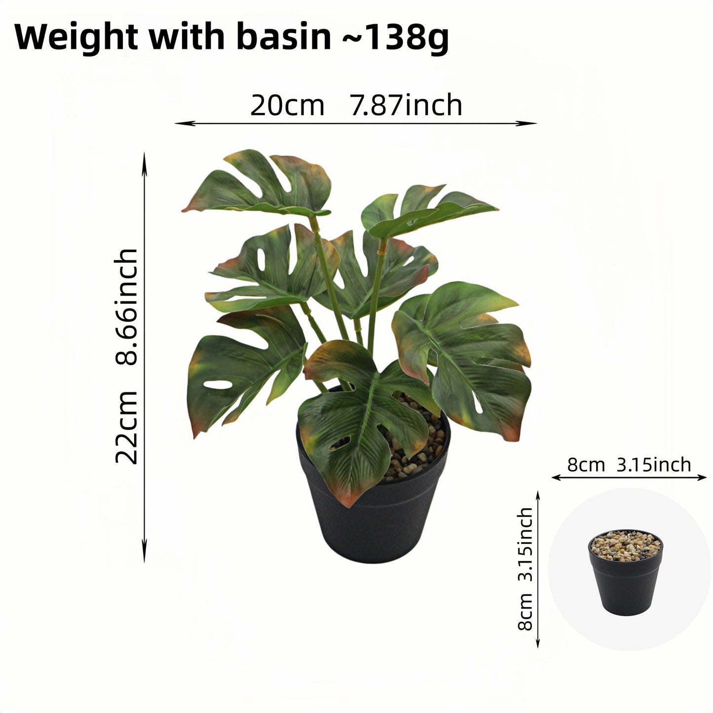 Artificial Monstera Plant Small Green Potted Decor