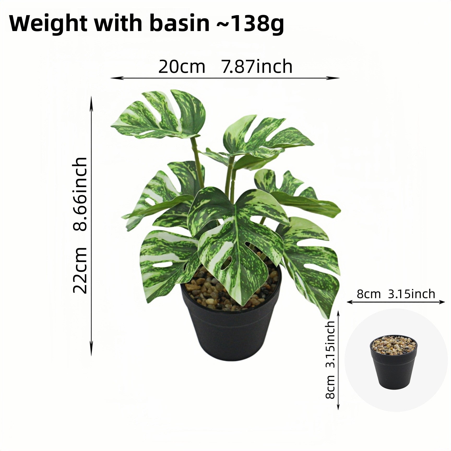 Artificial Monstera Plant Small Green Potted Decor