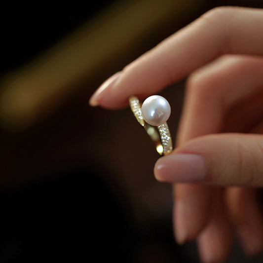 Artificial Pearl Zircon Ring
