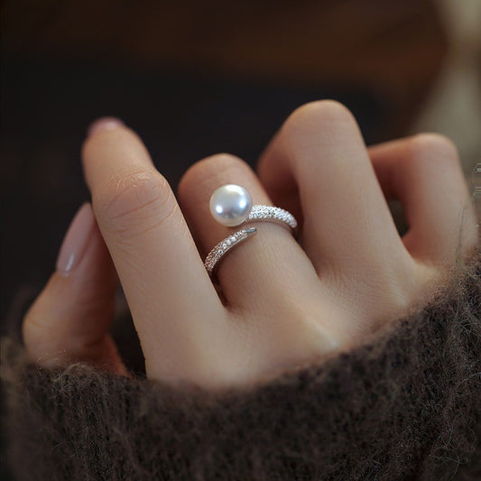 Artificial Pearl Zircon Ring