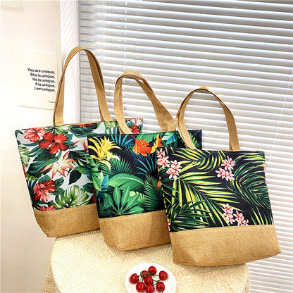 Artistic Cotton Linen Tote Bag with Zipper Closure