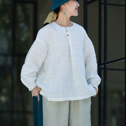 Artistic Linen Shirt with Round Neck