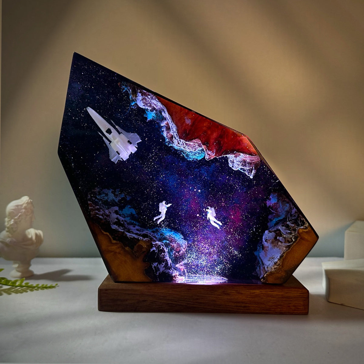 Astronaut Resin Wood Art Night Light