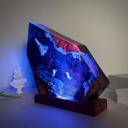Astronaut Resin Wood Art Night Light