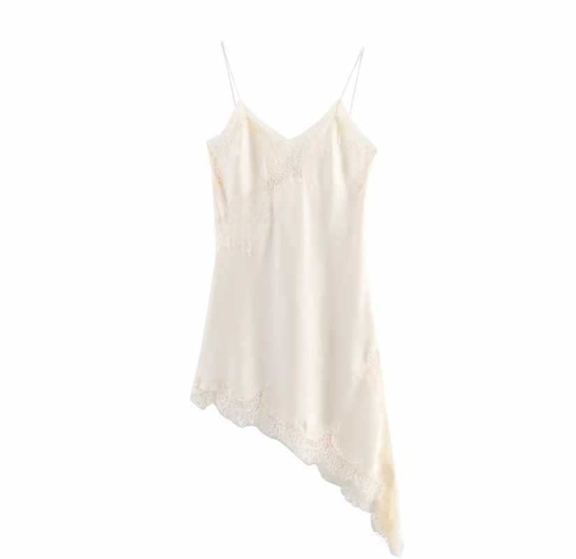 Asymmetric Lace Satin Suspender Dress