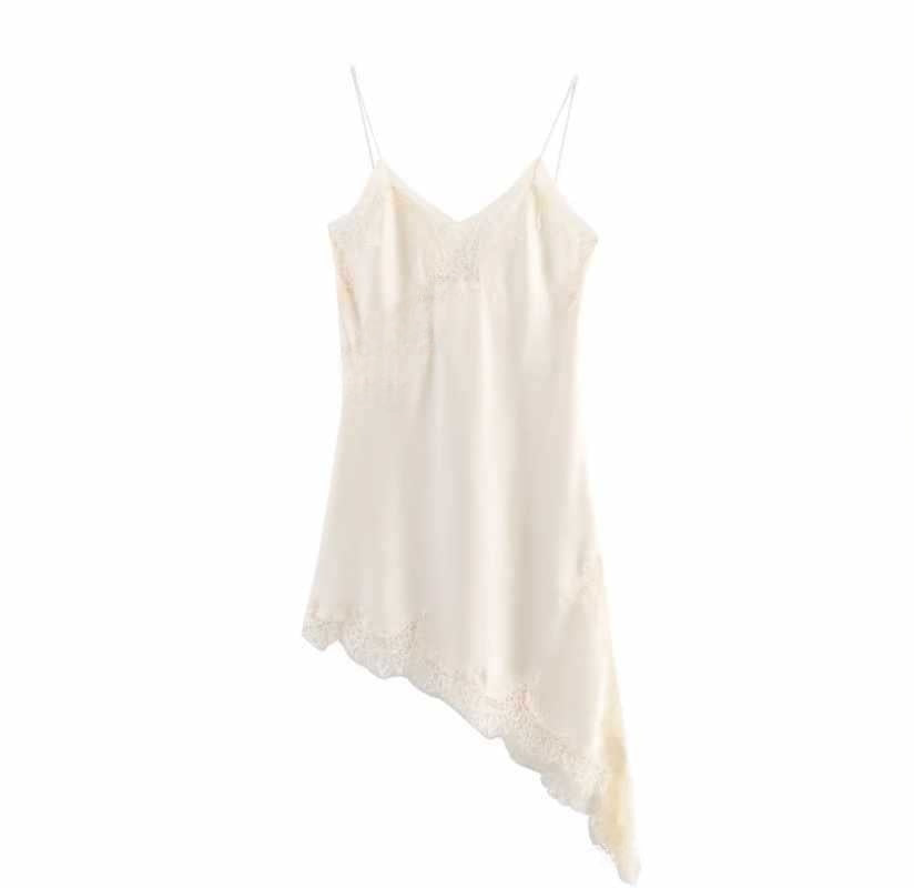 Asymmetric Lace Satin Suspender Dress