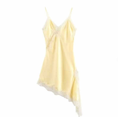 Asymmetric Lace Satin Suspender Dress