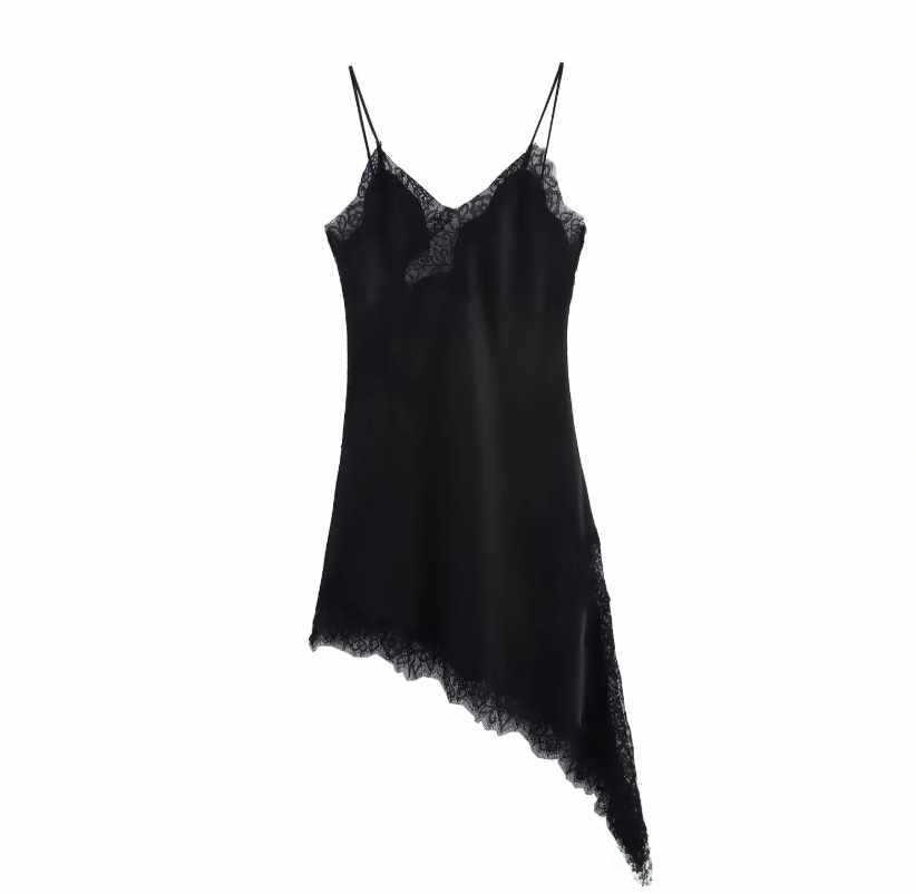 Asymmetric Lace Satin Suspender Dress