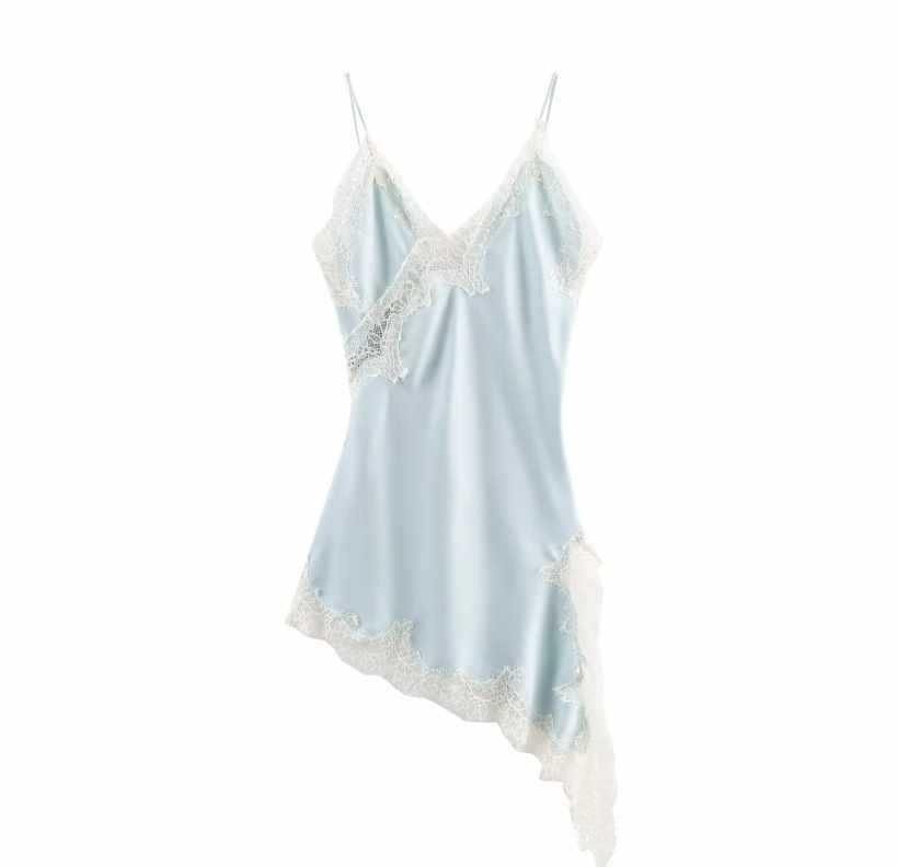 Asymmetric Lace Satin Suspender Dress