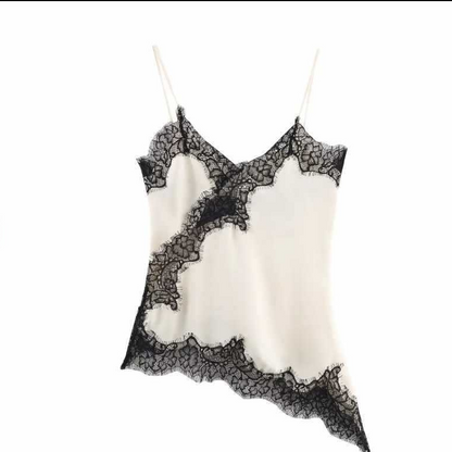 Asymmetric Lace Satin Suspender Dress