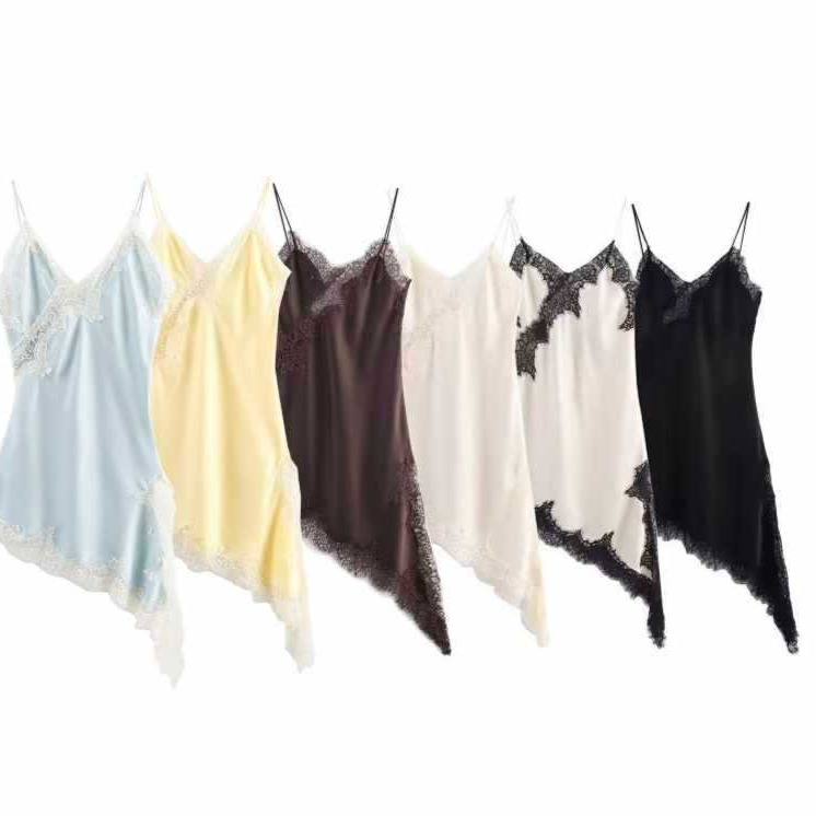 Asymmetric Lace Satin Suspender Dress
