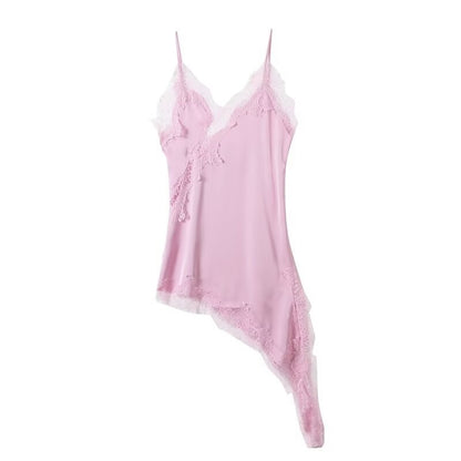 Asymmetric Lace Satin Suspender Dress