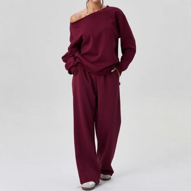 Asymmetric Shoulder Sporty Two-Piece Set