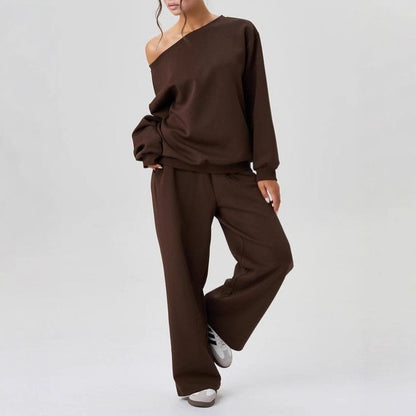 Asymmetric Shoulder Sporty Two-Piece Set
