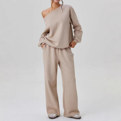 Asymmetric Shoulder Sporty Two-Piece Set