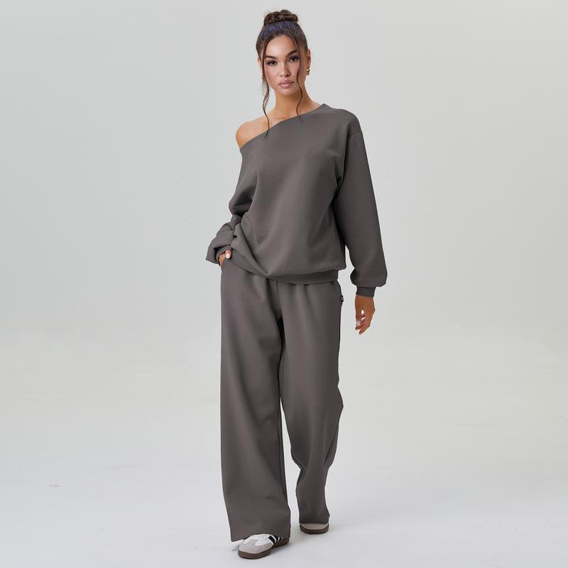 Asymmetric Shoulder Sporty Two-Piece Set