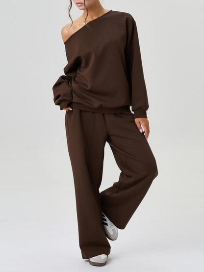 Asymmetric Shoulder Sporty Two-Piece Set