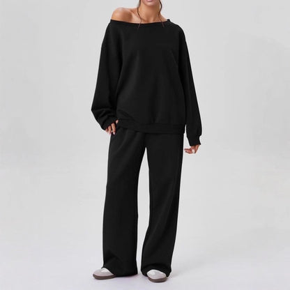 Asymmetric Shoulder Sporty Two-Piece Set