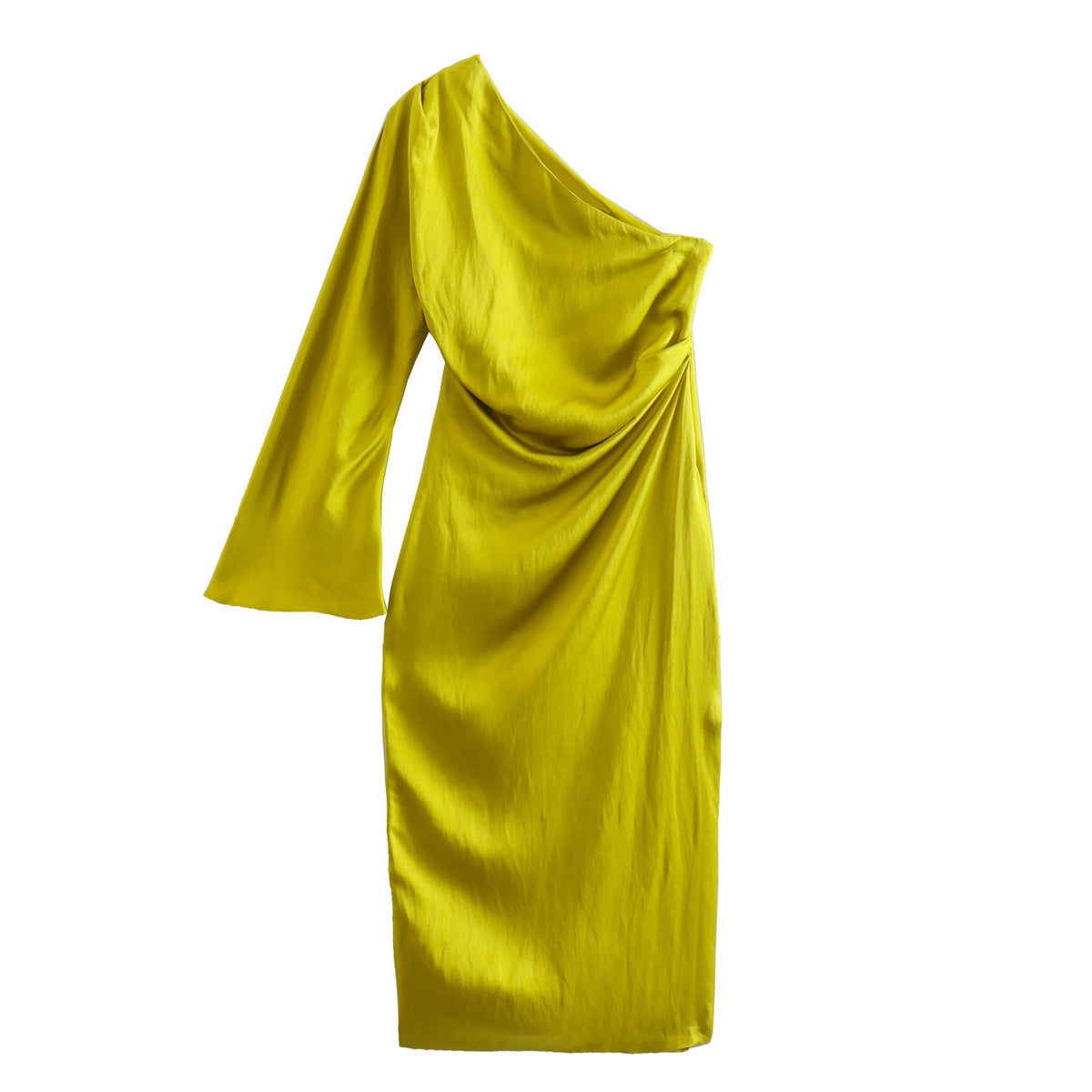 Asymmetric Silk Satin Texture Patchwork Dress