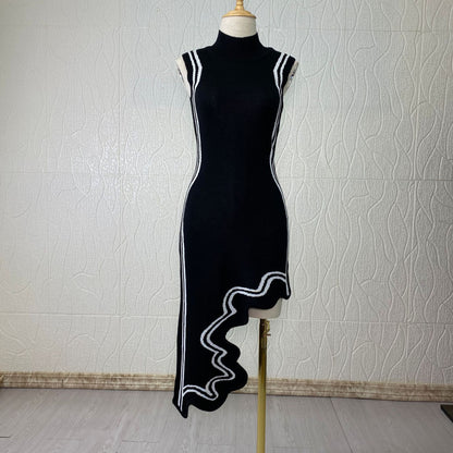 Asymmetric Wavy Hem Knitted Sleeveless Dress