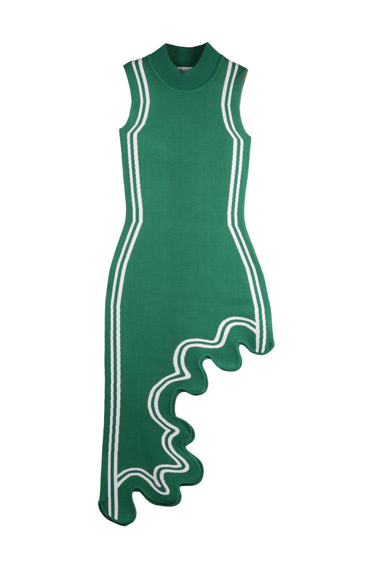 Asymmetric Wavy Hem Knitted Sleeveless Dress