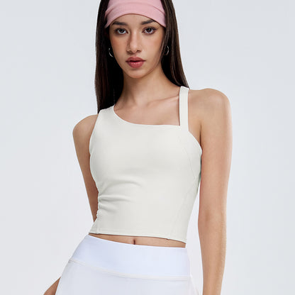 Asymmetric Yoga Sports Vest with Built-in Bra