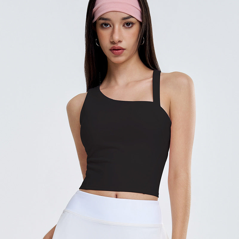 Asymmetric Yoga Sports Vest with Built-in Bra