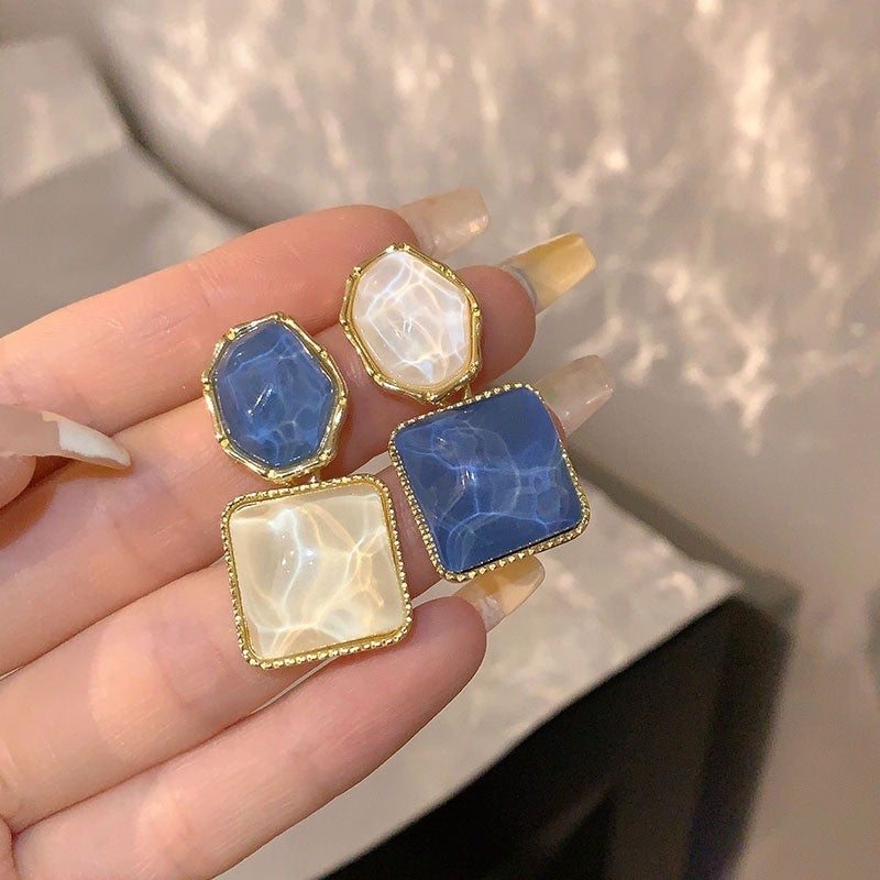 Asymmetrical Geometric Square Earrings Korean Design Lightweight
