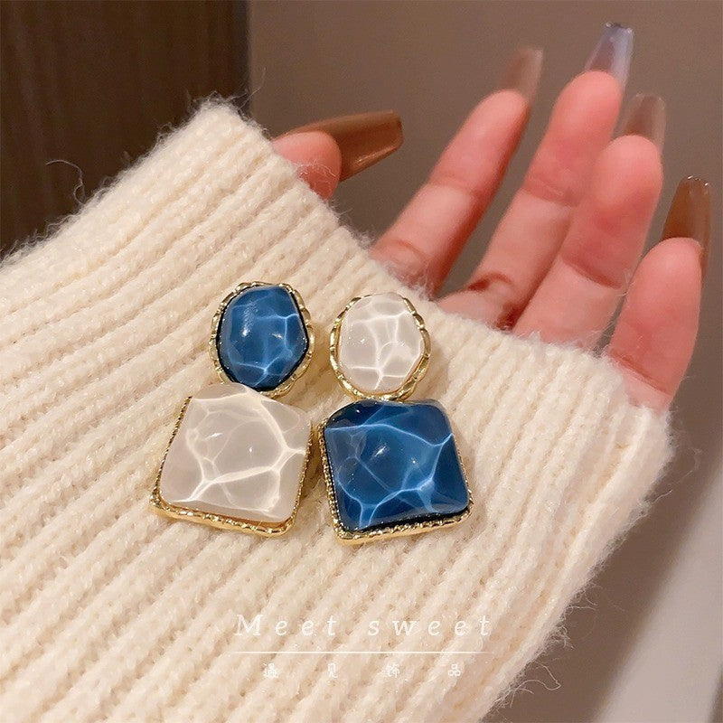 Asymmetrical Geometric Square Earrings Korean Design Lightweight