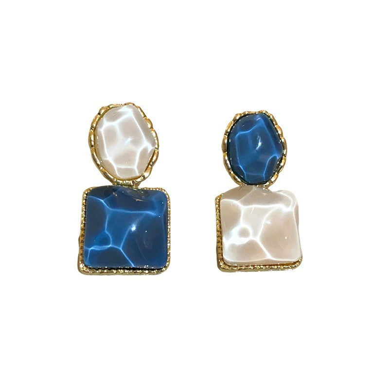 Asymmetrical Geometric Square Earrings Korean Design Lightweight