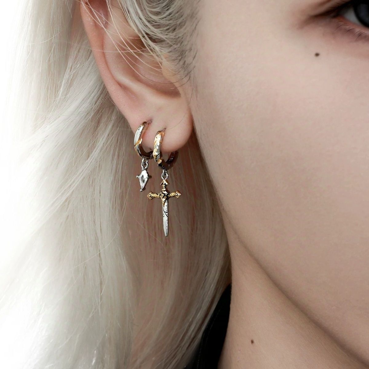Asymmetrical Knight Sword Earrings
