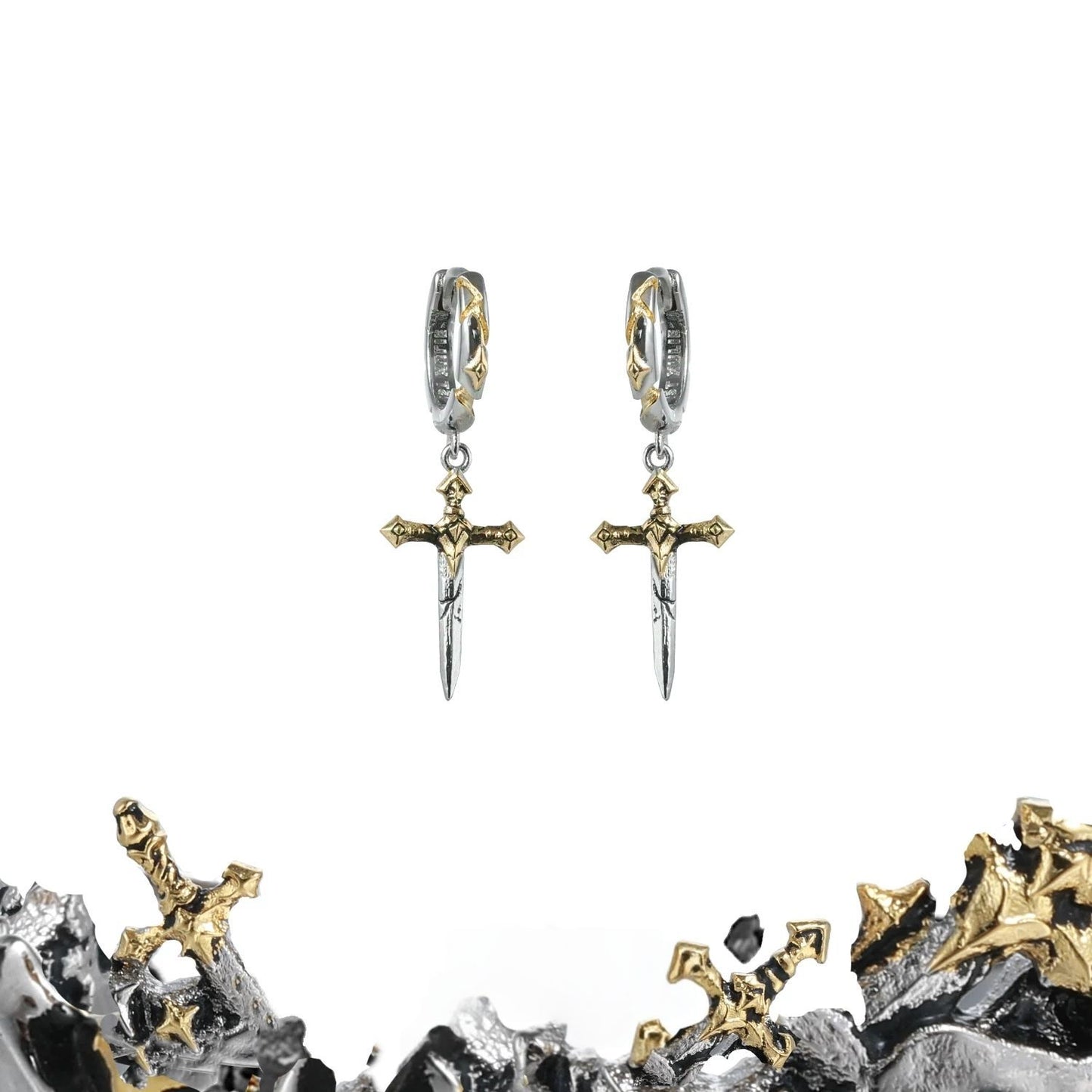 Asymmetrical Knight Sword Earrings