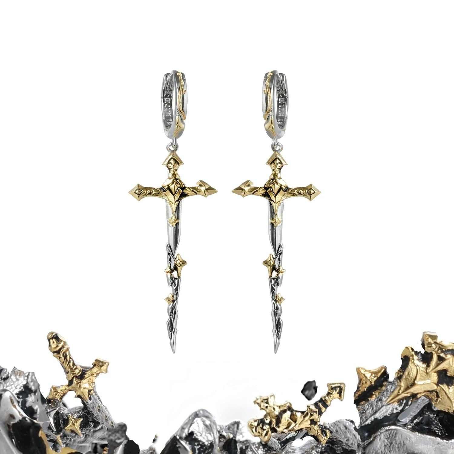 Asymmetrical Knight Sword Earrings