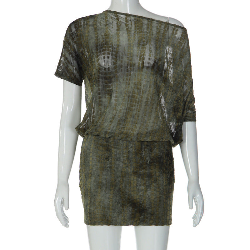 Asymmetrical Neck Tie Hollow-Out Back Short Dress