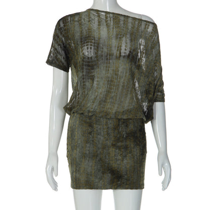 Asymmetrical Neck Tie Hollow-Out Back Short Dress