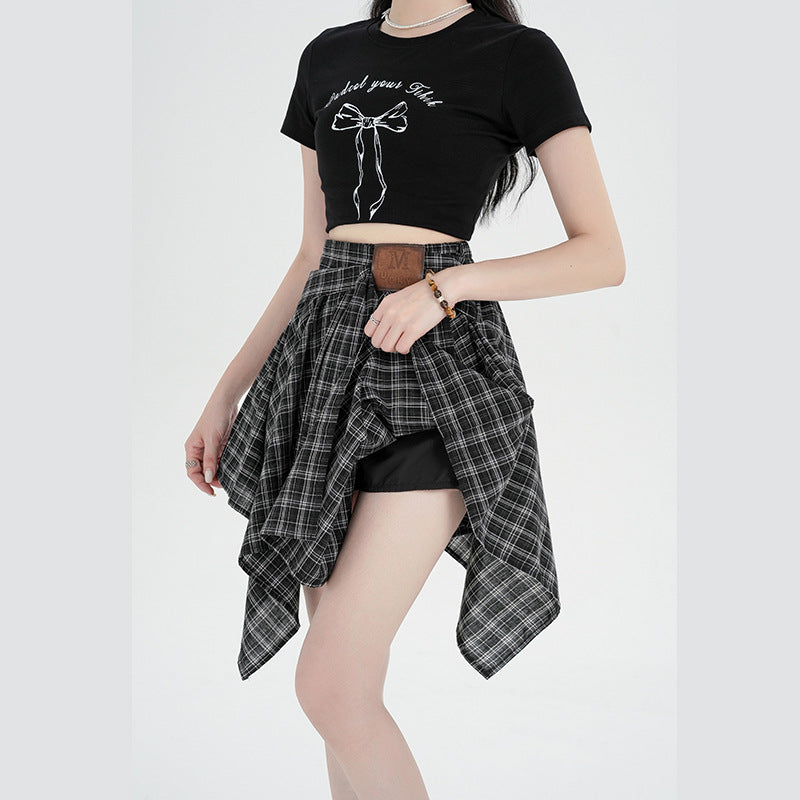 Asymmetrical Plaid A-Line Skirt with Tie Straps