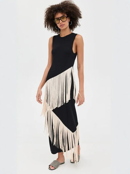Asymmetrical Tassel Sleeveless Bohemian Dress