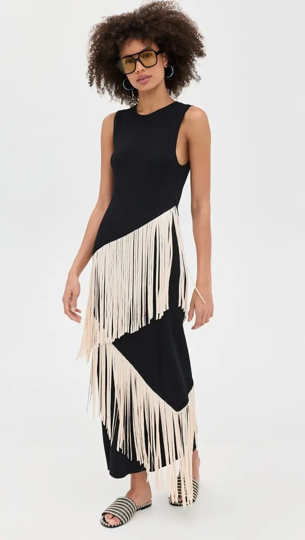 Asymmetrical Tassel Sleeveless Bohemian Dress