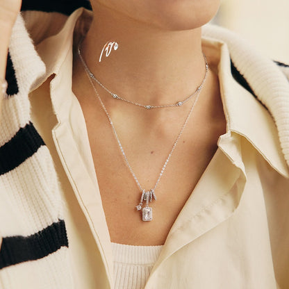 Aurora Ice Crystal Silver Clavicle Necklace