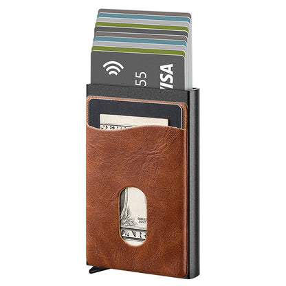 Automatic Aluminum Leather Card Holder