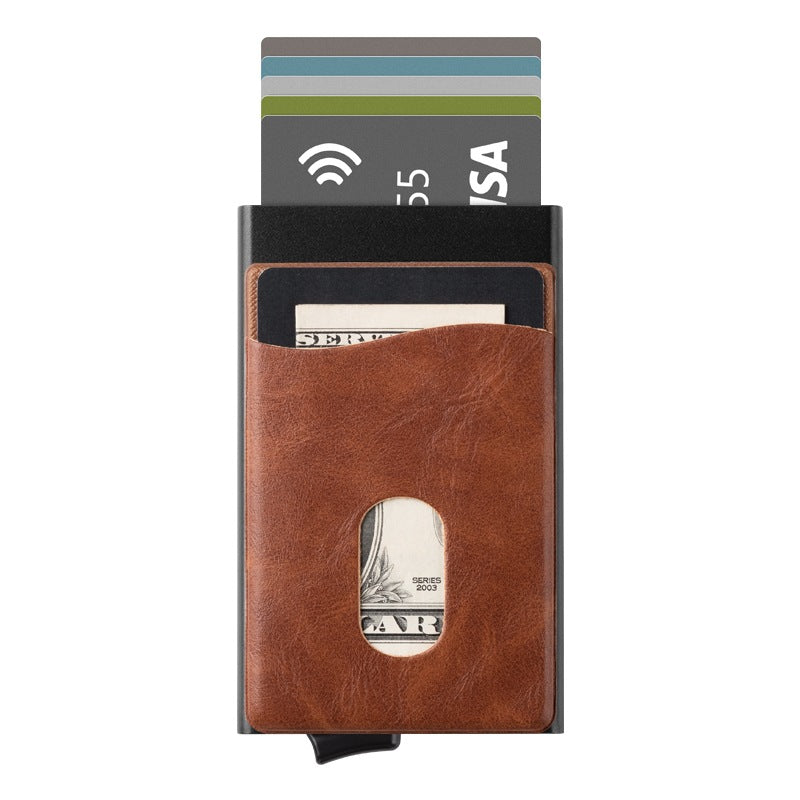 Automatic Aluminum Leather Card Holder