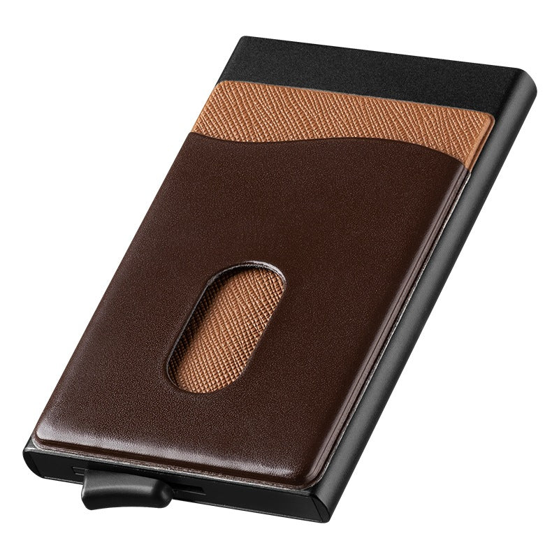 Automatic Aluminum Leather Card Holder